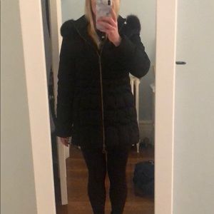 Searle down puffy jacket with removable hood